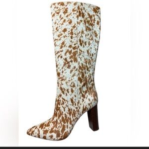 INC Cow Print High Heel Boots